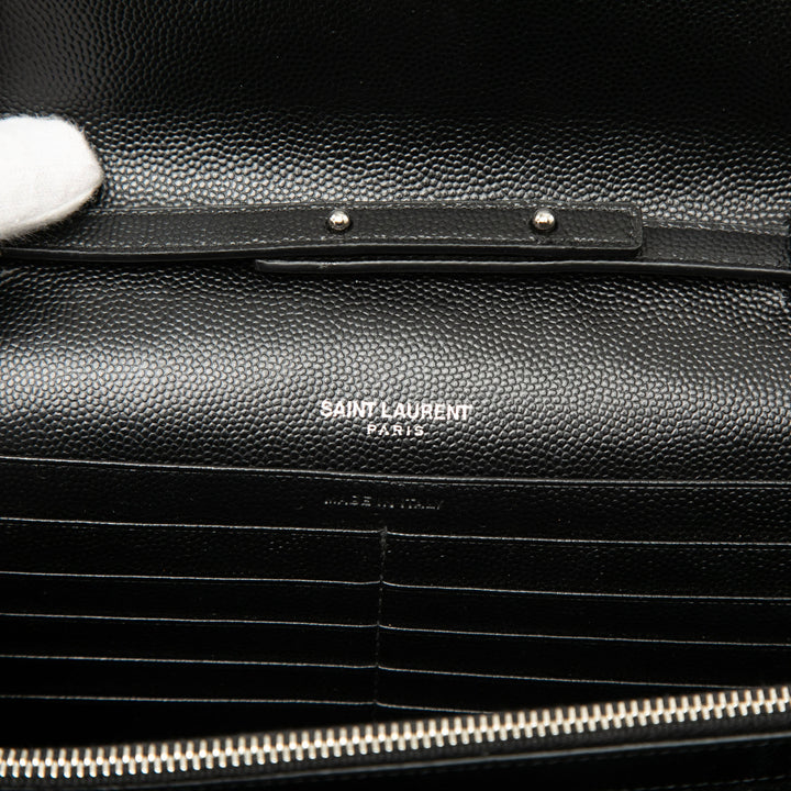 Saint Laurent Bicolore Grain De Poudre Chevron Enveloppe Chaîne Portefeuille Monogram Noir