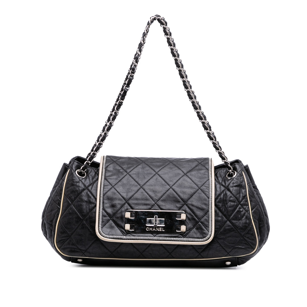 Quilted Lambskin East West Accordion Flap Black - Gaby Paris