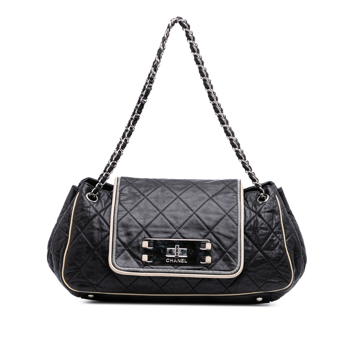 Quilted Lambskin East West Accordion Flap Black - Gaby Paris