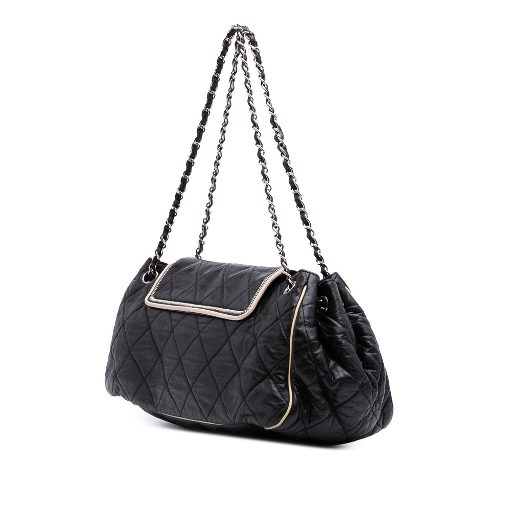 Quilted Lambskin East West Accordion Flap Black - Gaby Paris