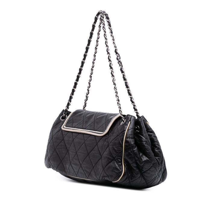 Quilted Lambskin East West Accordion Flap Black - Gaby Paris