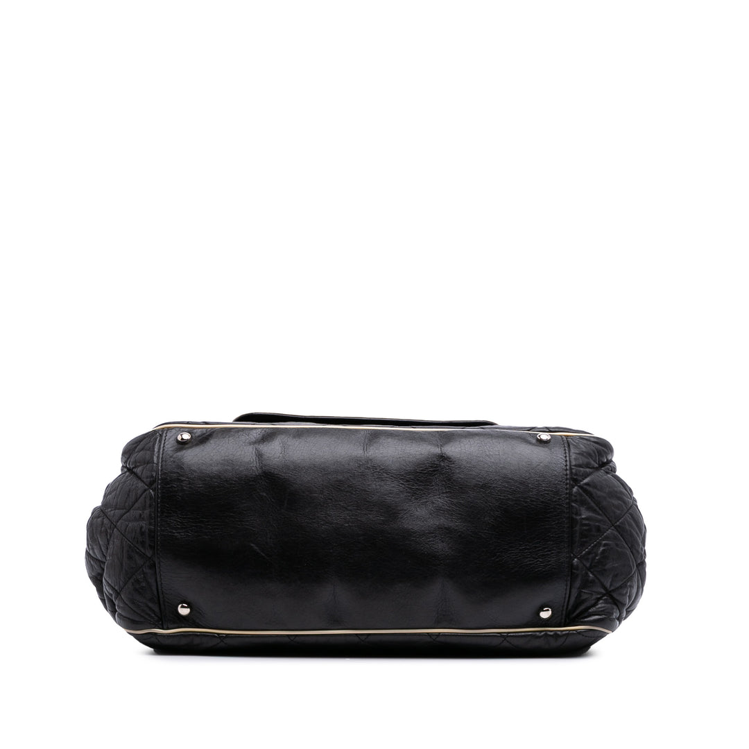 Quilted Lambskin East West Accordion Flap Black - Gaby Paris