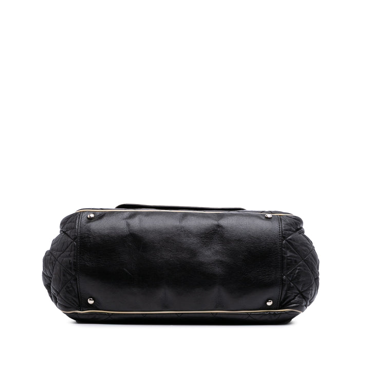 Quilted Lambskin East West Accordion Flap Black - Gaby Paris