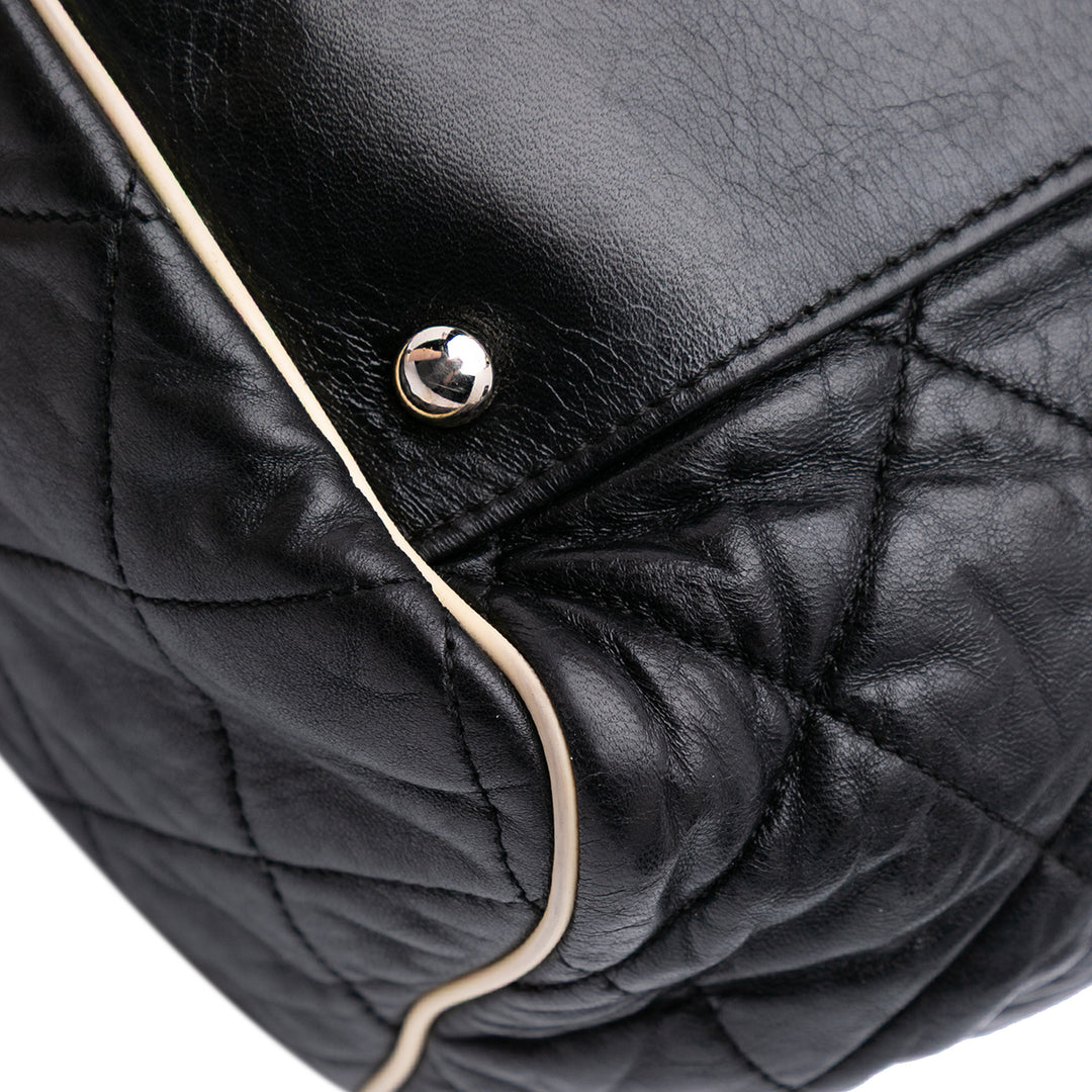 Quilted Lambskin East West Accordion Flap Black - Gaby Paris