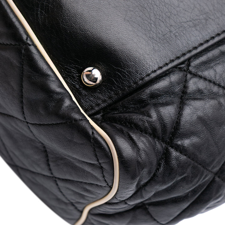 Quilted Lambskin East West Accordion Flap Black - Gaby Paris