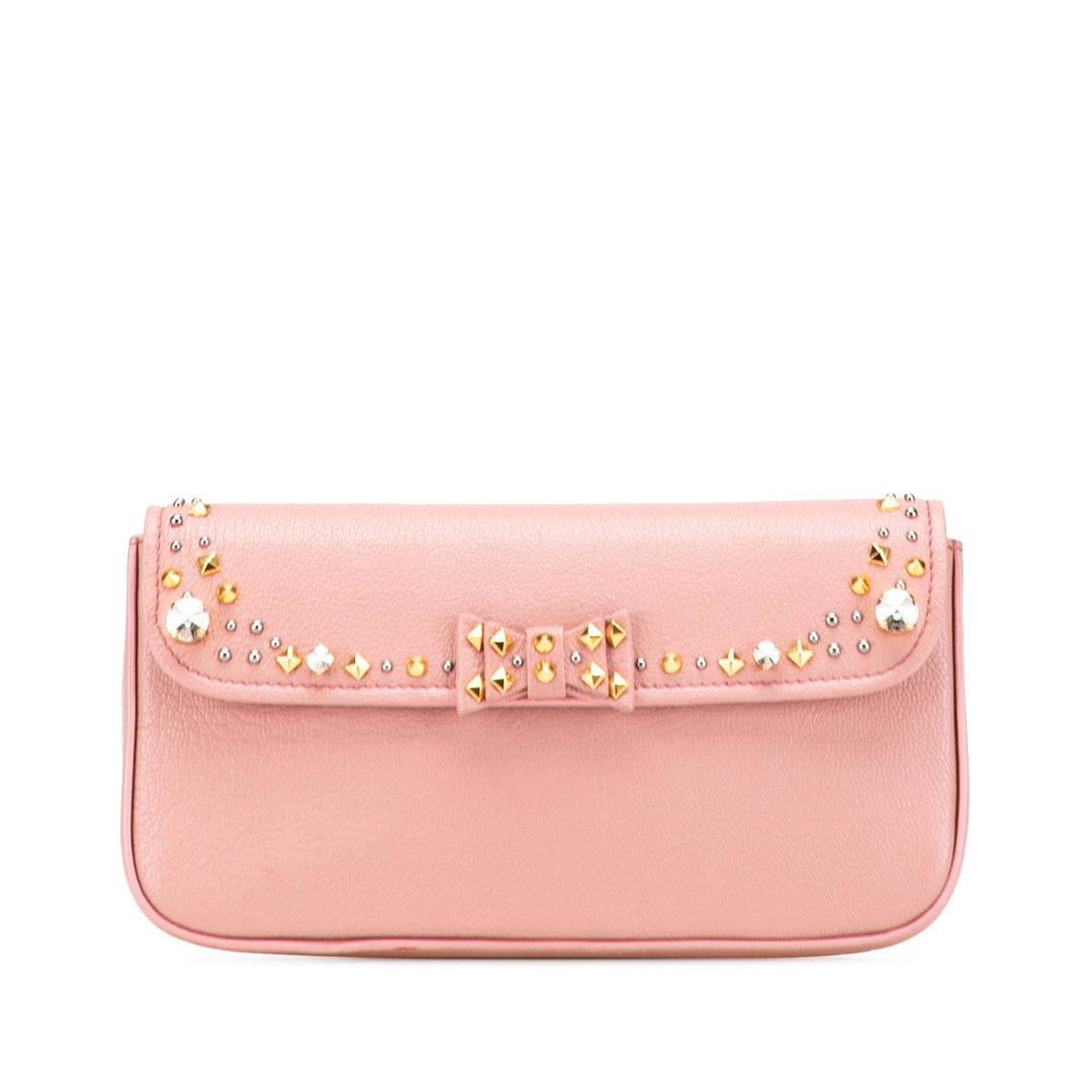 Goatskin Madras Crystal Studded Clutch Pink - Gaby Paris