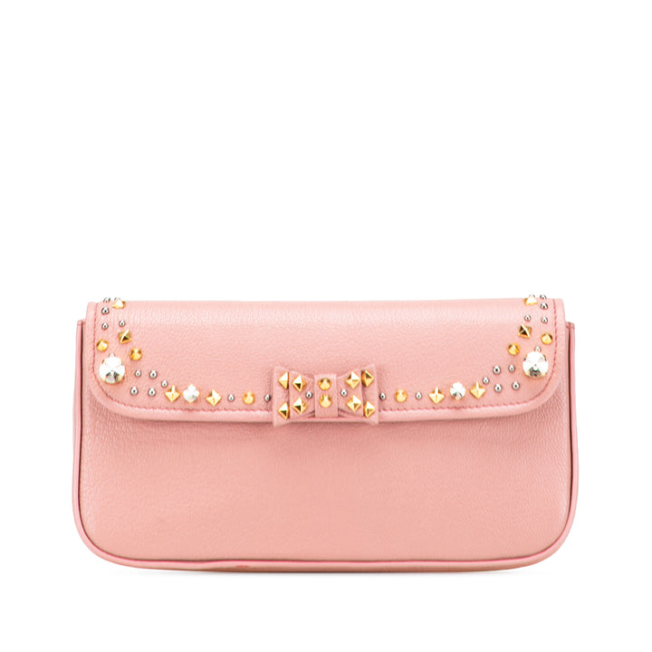Goatskin Madras Crystal Studded Clutch Pink - Gaby Paris