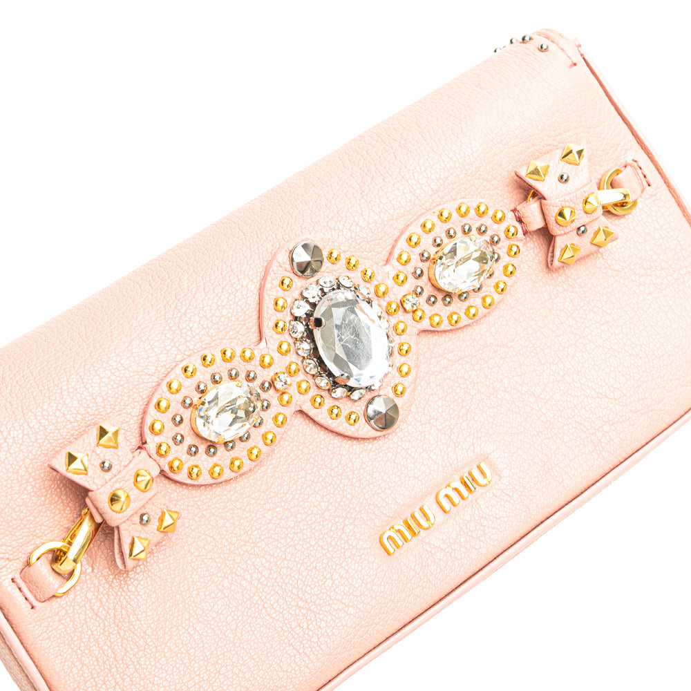 Goatskin Madras Crystal Studded Clutch Pink - Gaby Paris