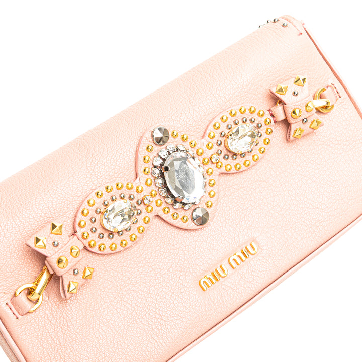 Goatskin Madras Crystal Studded Clutch Pink - Gaby Paris