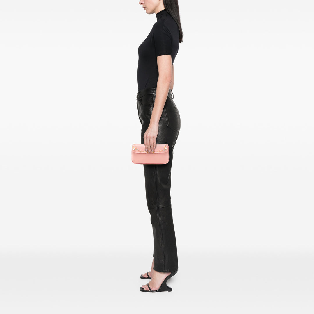 Goatskin Madras Crystal Studded Clutch Pink - Gaby Paris