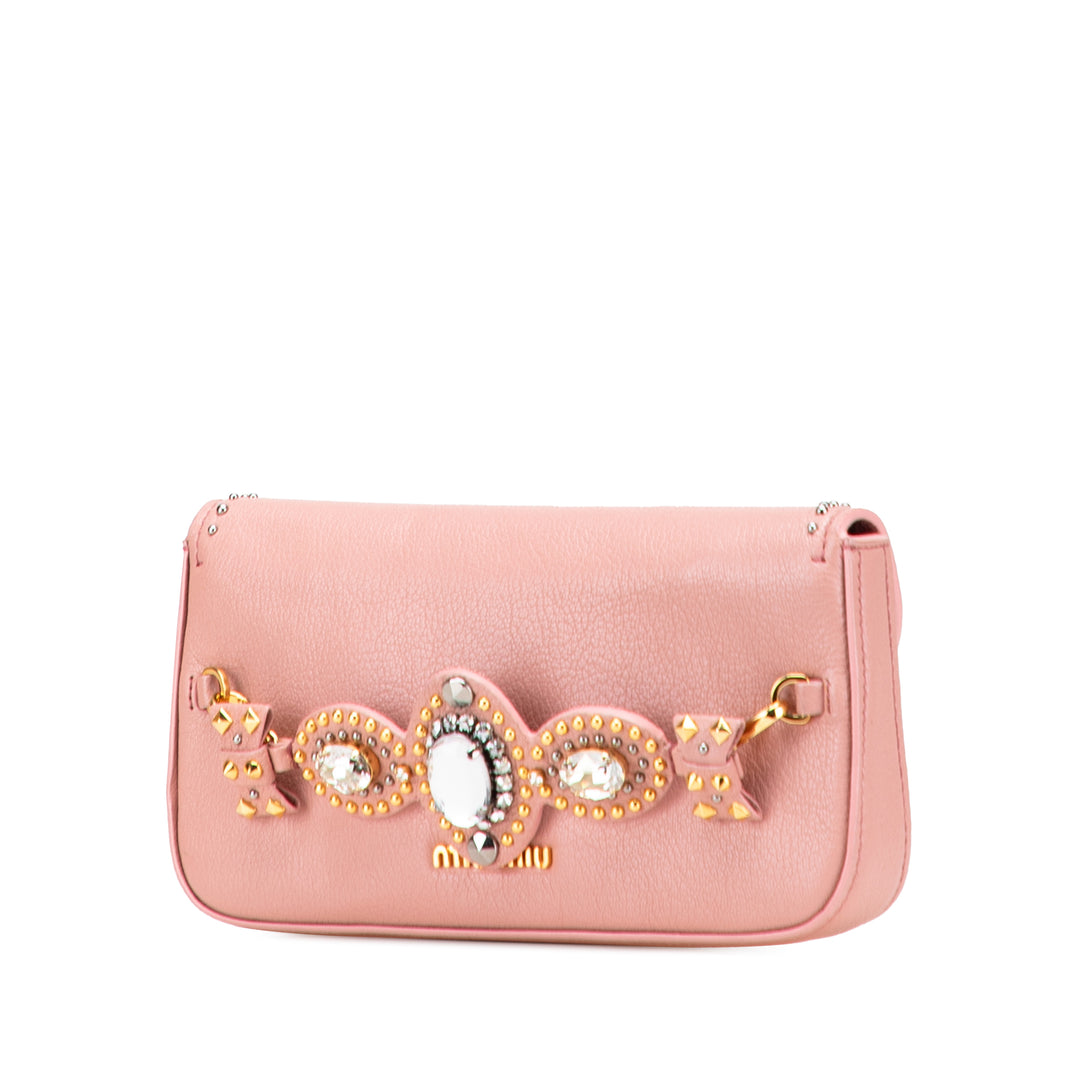 Goatskin Madras Crystal Studded Clutch Pink - Gaby Paris