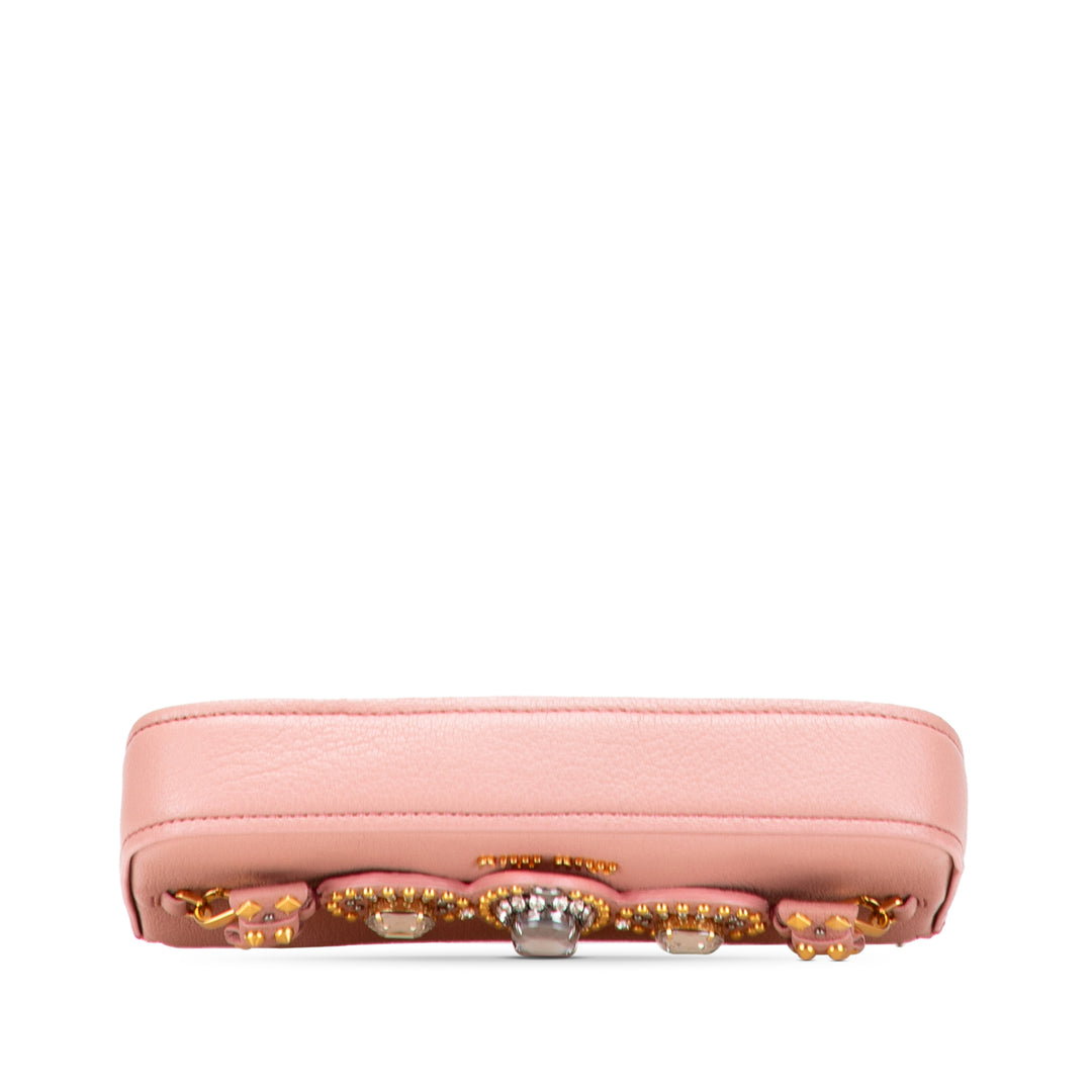Goatskin Madras Crystal Studded Clutch Pink - Gaby Paris