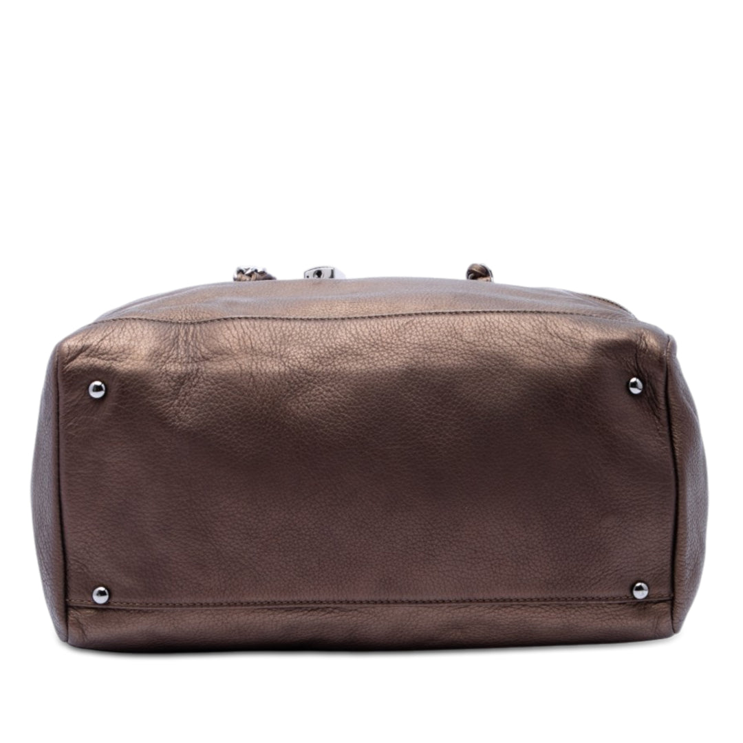 Chanel Métallisé Deerskin CC Luxe Ligne Bowler Sac Cuir