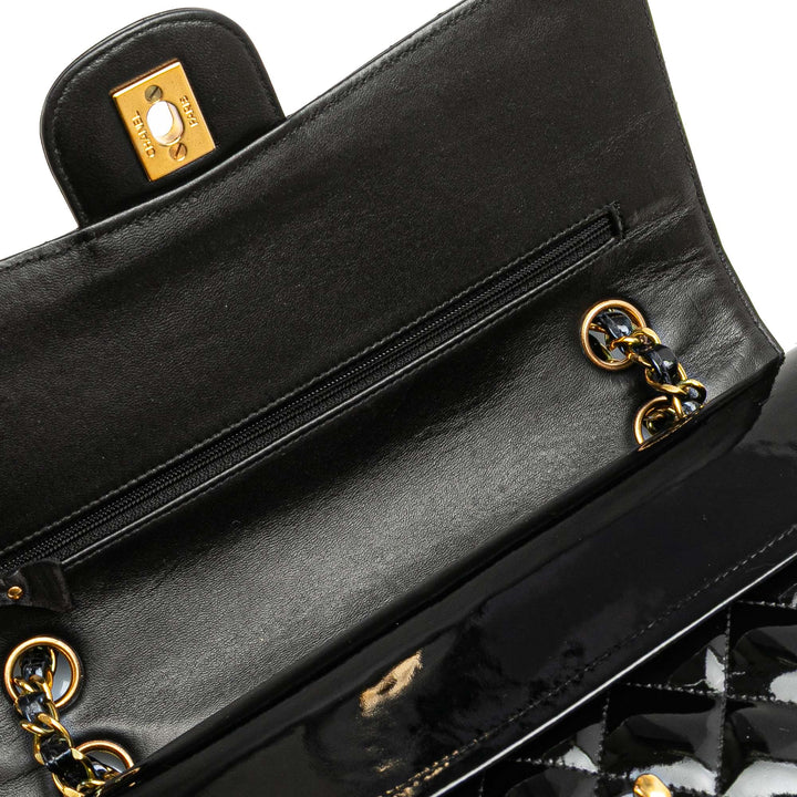 Medium Classic Patent Double Flap Black - Gaby Paris