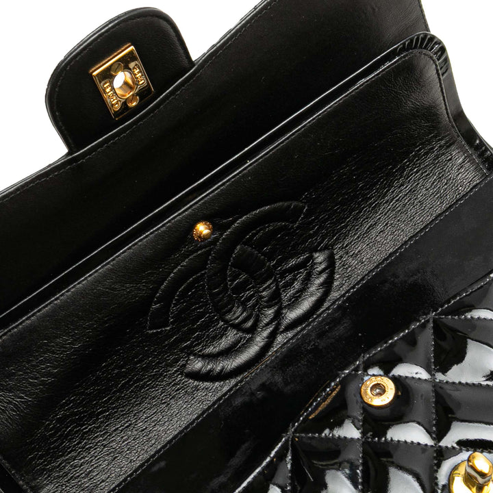 Medium Classic Patent Double Flap Black - Gaby Paris