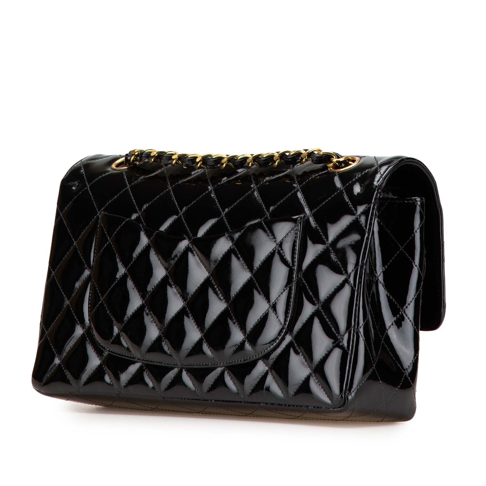 Medium Classic Patent Double Flap Black - Gaby Paris