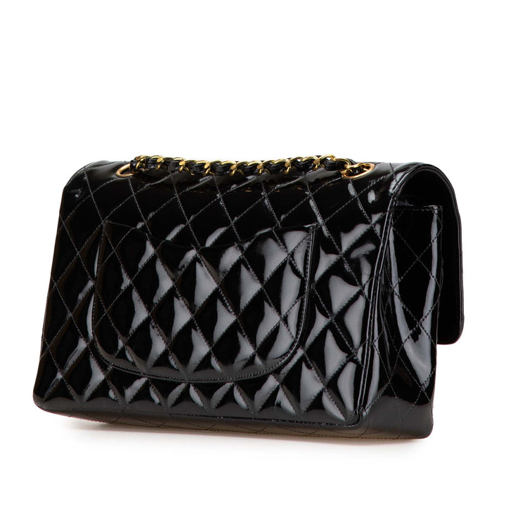 Medium Classic Patent Double Flap Black - Gaby Paris
