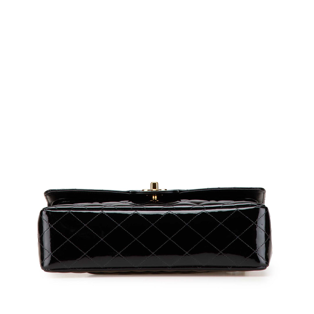 Medium Classic Patent Double Flap Black - Gaby Paris