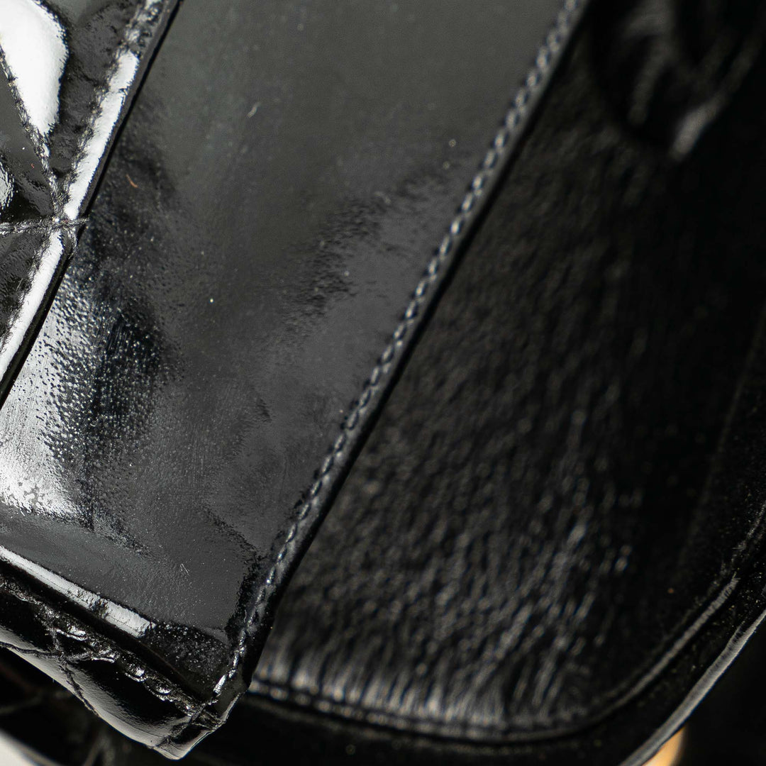 Medium Classic Patent Double Flap Black - Gaby Paris