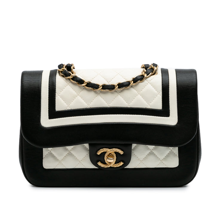 Paris Cosmopolite Small Bicolor Textured Lambskin Flap Black - Gaby Paris
