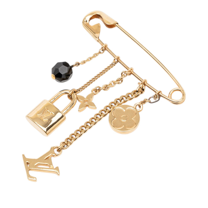 Louis Vuitton plaqué Monogram Charms Safety Pin Broche