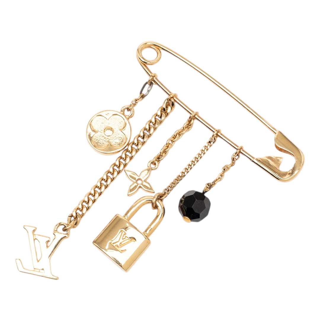 Louis Vuitton plaqué Monogram Charms Safety Pin Broche