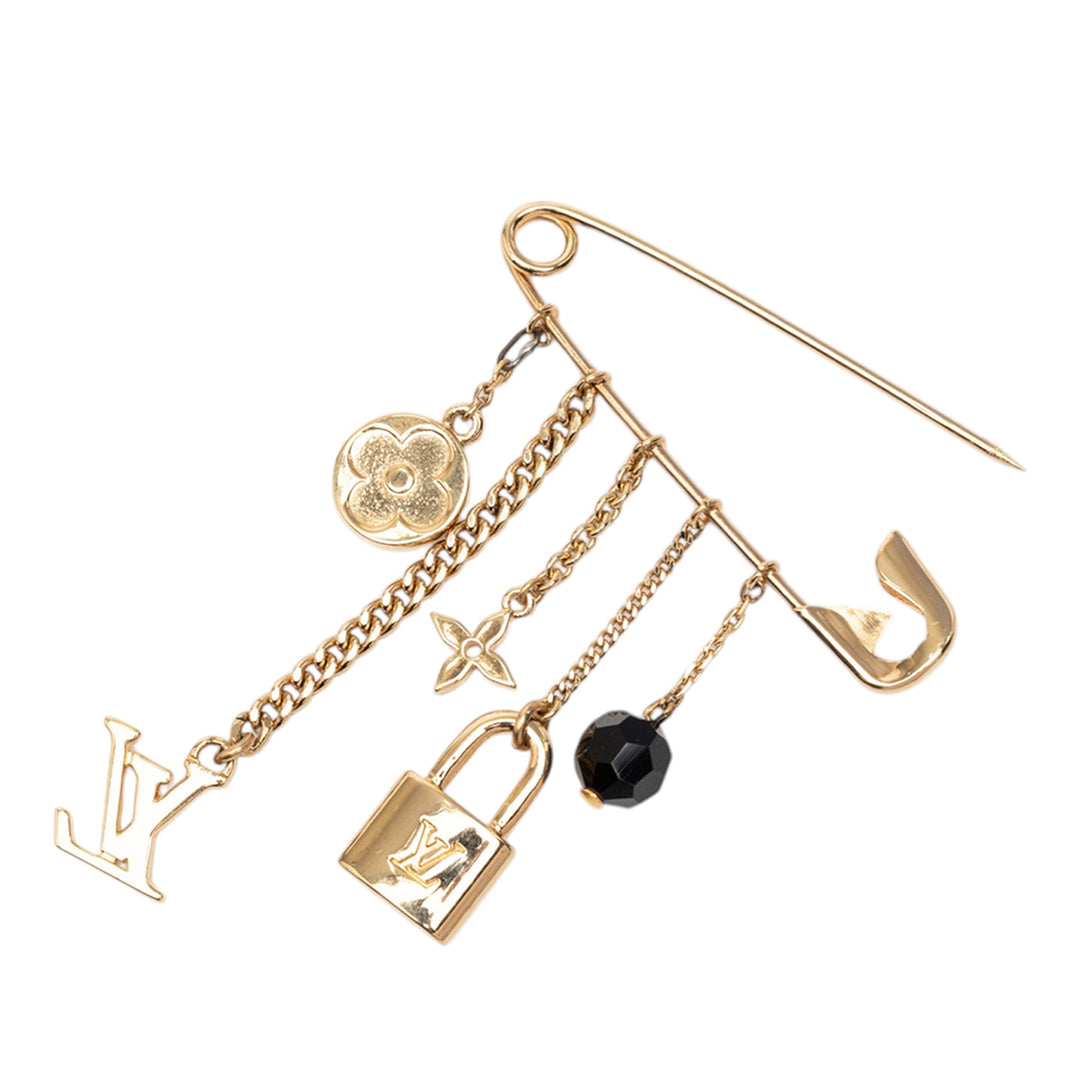 Louis Vuitton plaqué Monogram Charms Safety Pin Broche