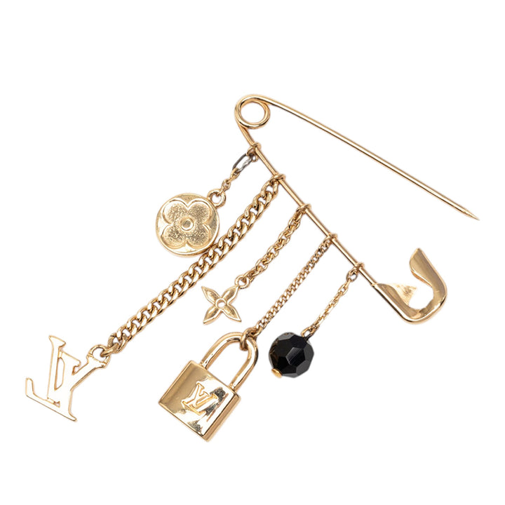 Louis Vuitton plaqué Monogram Charms Safety Pin Broche
