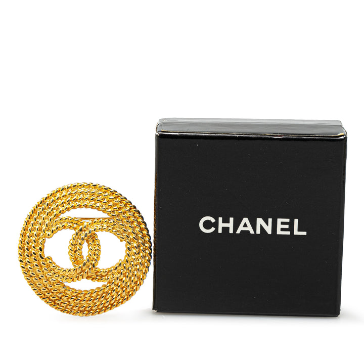 Chanel Gold Plated CC Round Brooch Gold - GABY PARIS