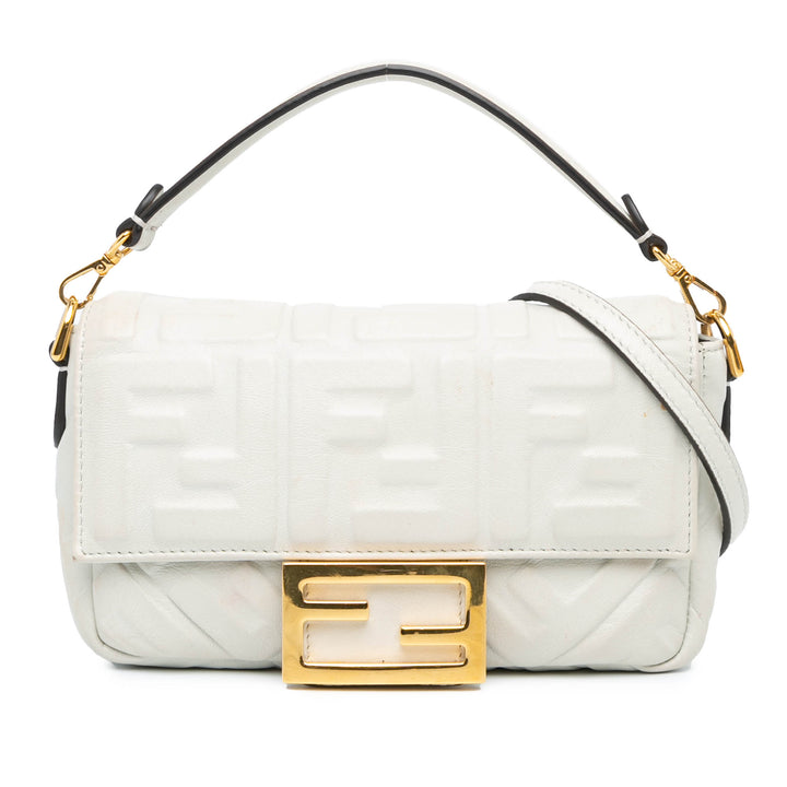 Mini Zucca Embossed Leather Baguette Satchel White - Gaby Paris