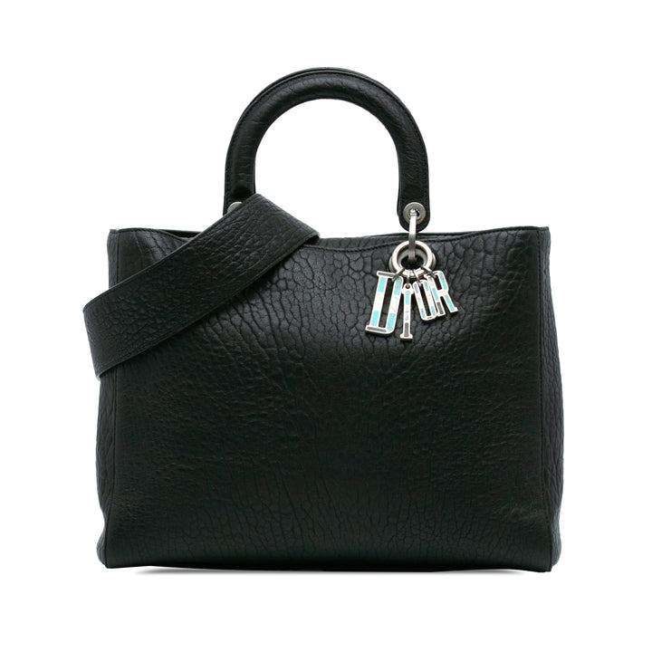 Large Canyon Grained Lambskin Lady Dior Black - Gaby Paris