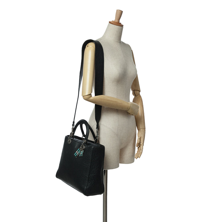 Large Canyon Grained Lambskin Lady Dior Black - Gaby Paris