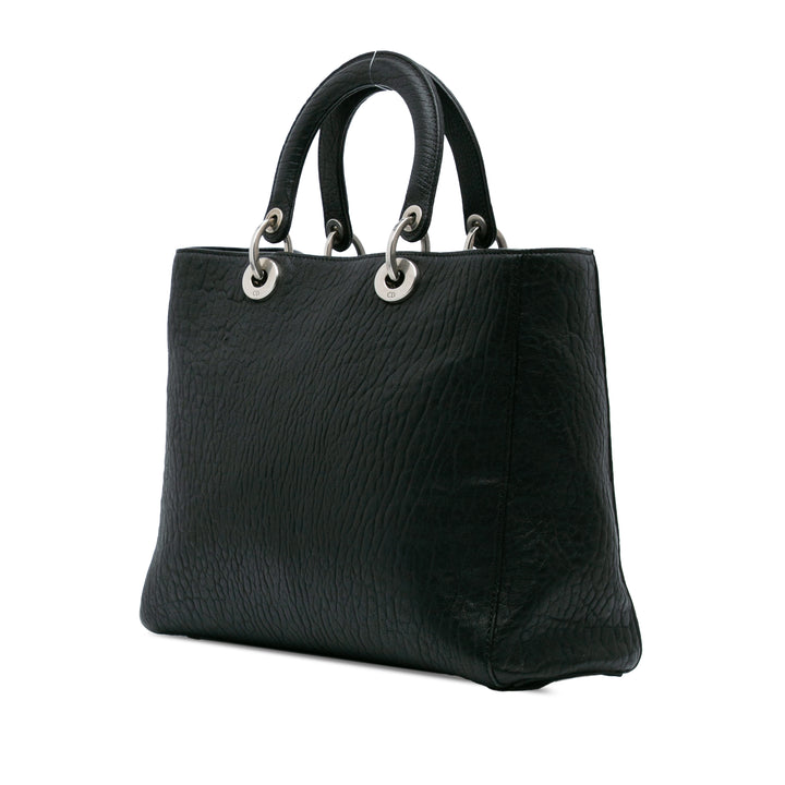 Large Canyon Grained Lambskin Lady Dior Black - Gaby Paris