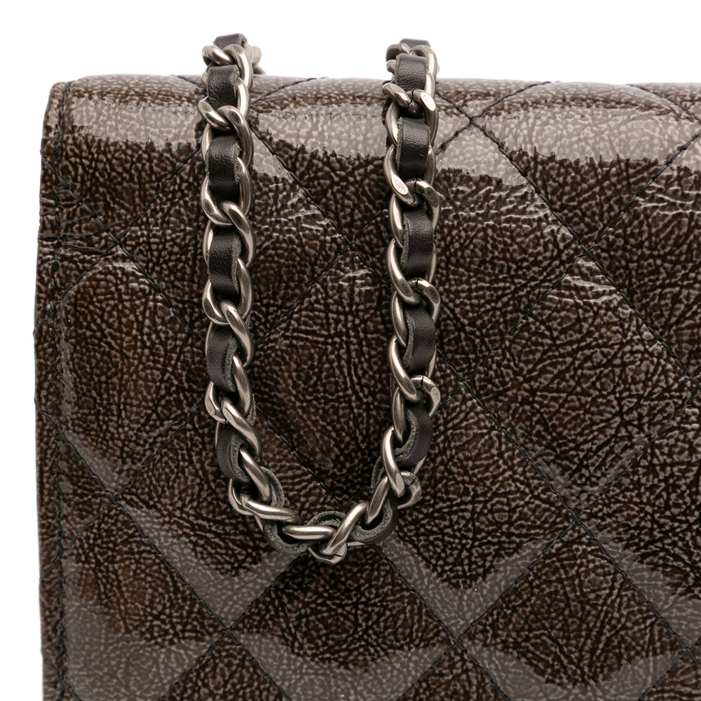 CC Quilted Shiny Crumpled Calfskin Wallet on Chain Brown - Gaby Paris