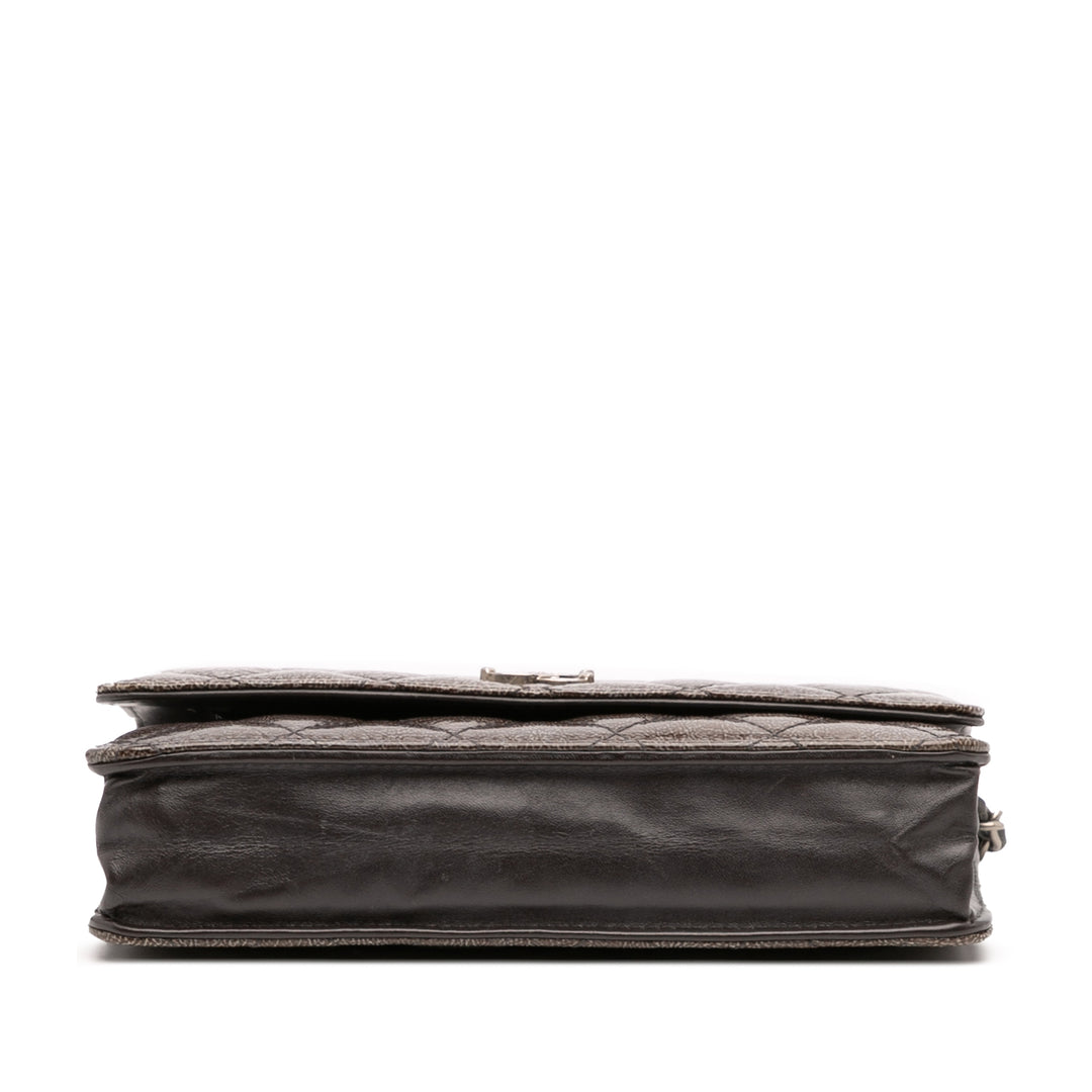 CC Quilted Shiny Crumpled Calfskin Wallet on Chain Brown - Gaby Paris