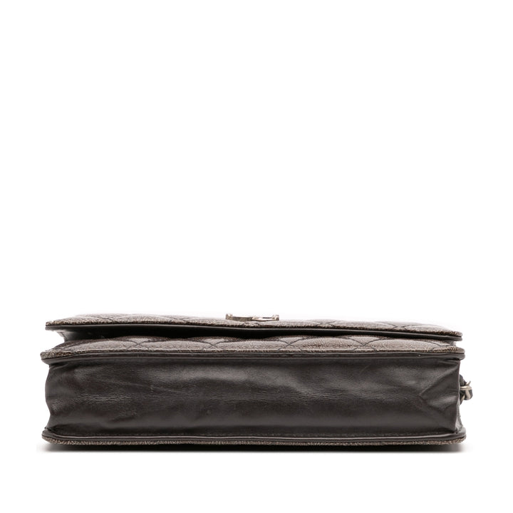 CC Quilted Shiny Crumpled Calfskin Wallet on Chain Brown - Gaby Paris