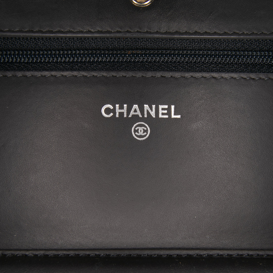 CC Quilted Shiny Crumpled Calfskin Wallet on Chain Brown - Gaby Paris