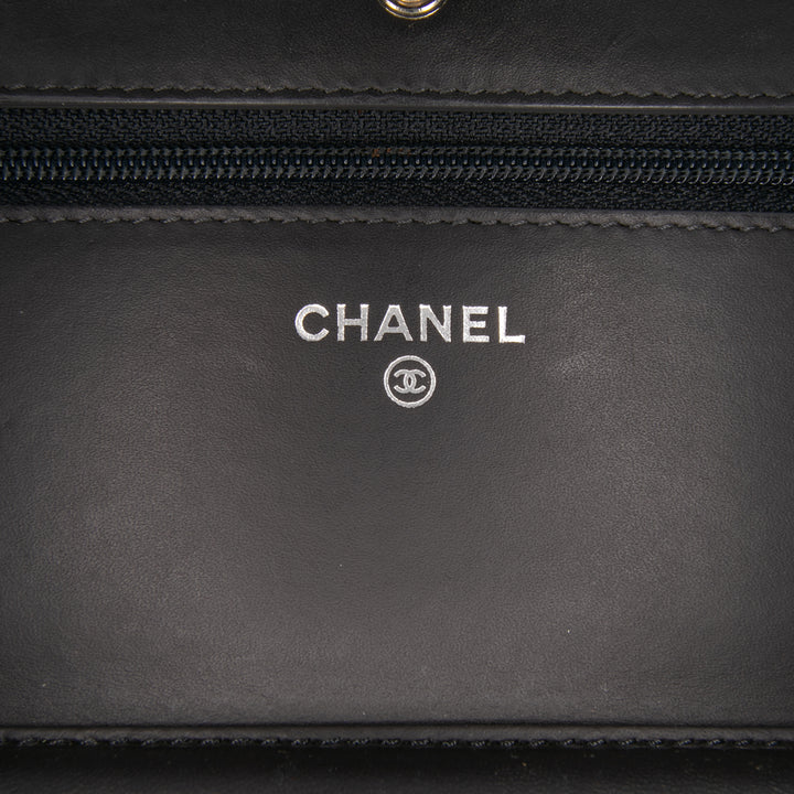 CC Quilted Shiny Crumpled Calfskin Wallet on Chain Brown - Gaby Paris