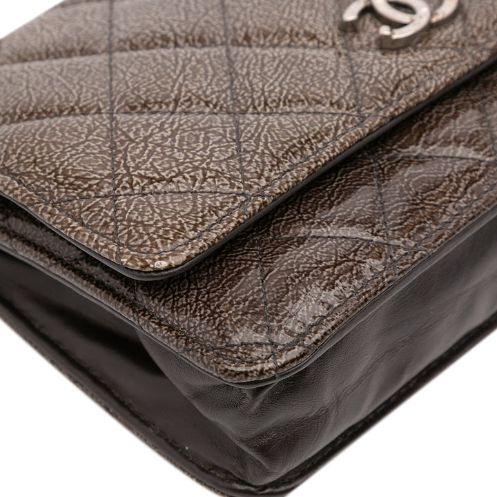 CC Quilted Shiny Crumpled Calfskin Wallet on Chain Brown - Gaby Paris