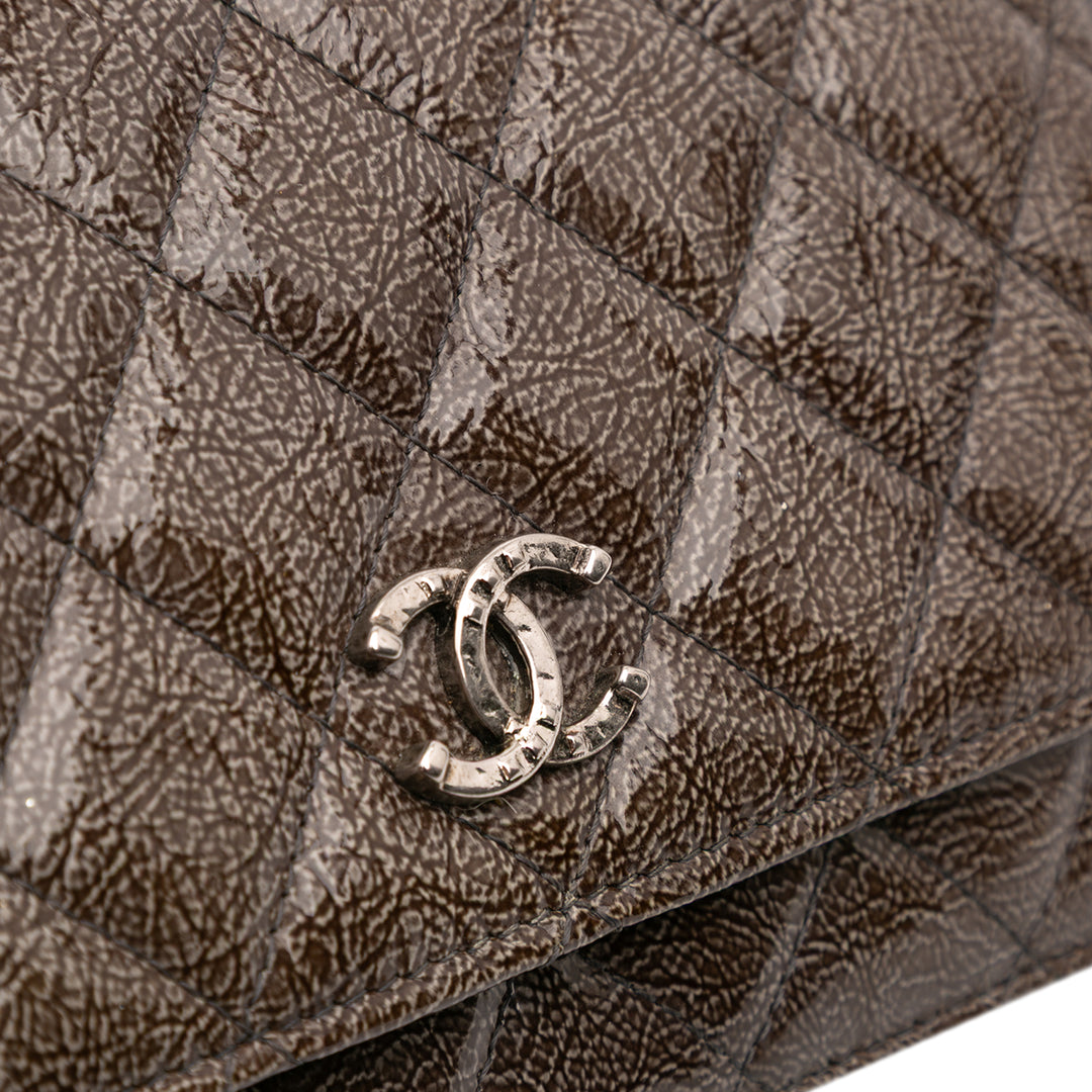CC Quilted Shiny Crumpled Calfskin Wallet on Chain Brown - Gaby Paris