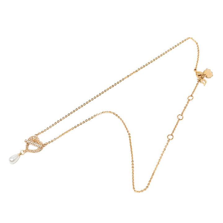 Dior plaqué Stass et Faux Pear Teardrop Pendant Collier Doré – vue principale – GABY PARIS