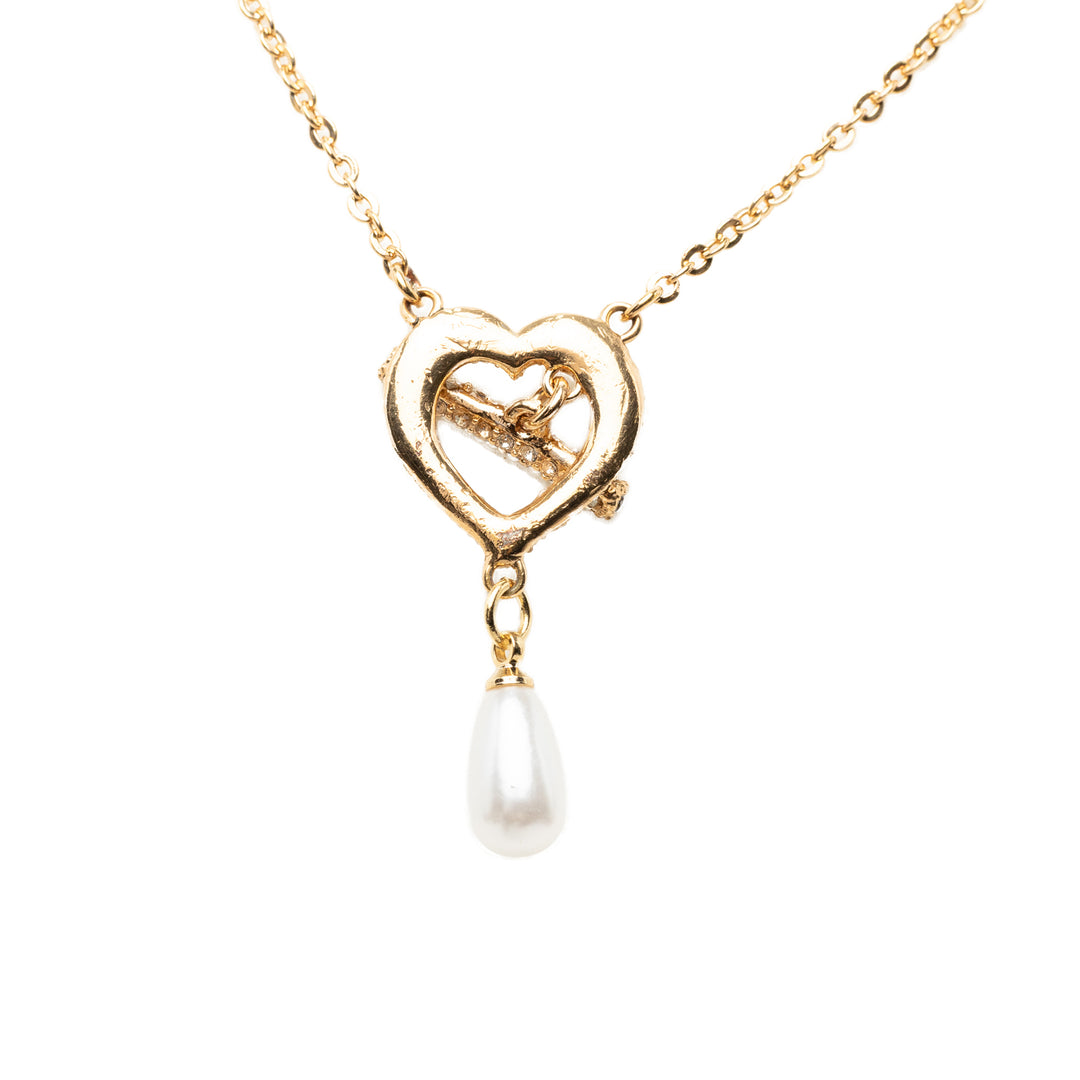 Dior plaqué Stass et Faux Pear Teardrop Pendant Collier Doré – vue 2 – GABY PARIS