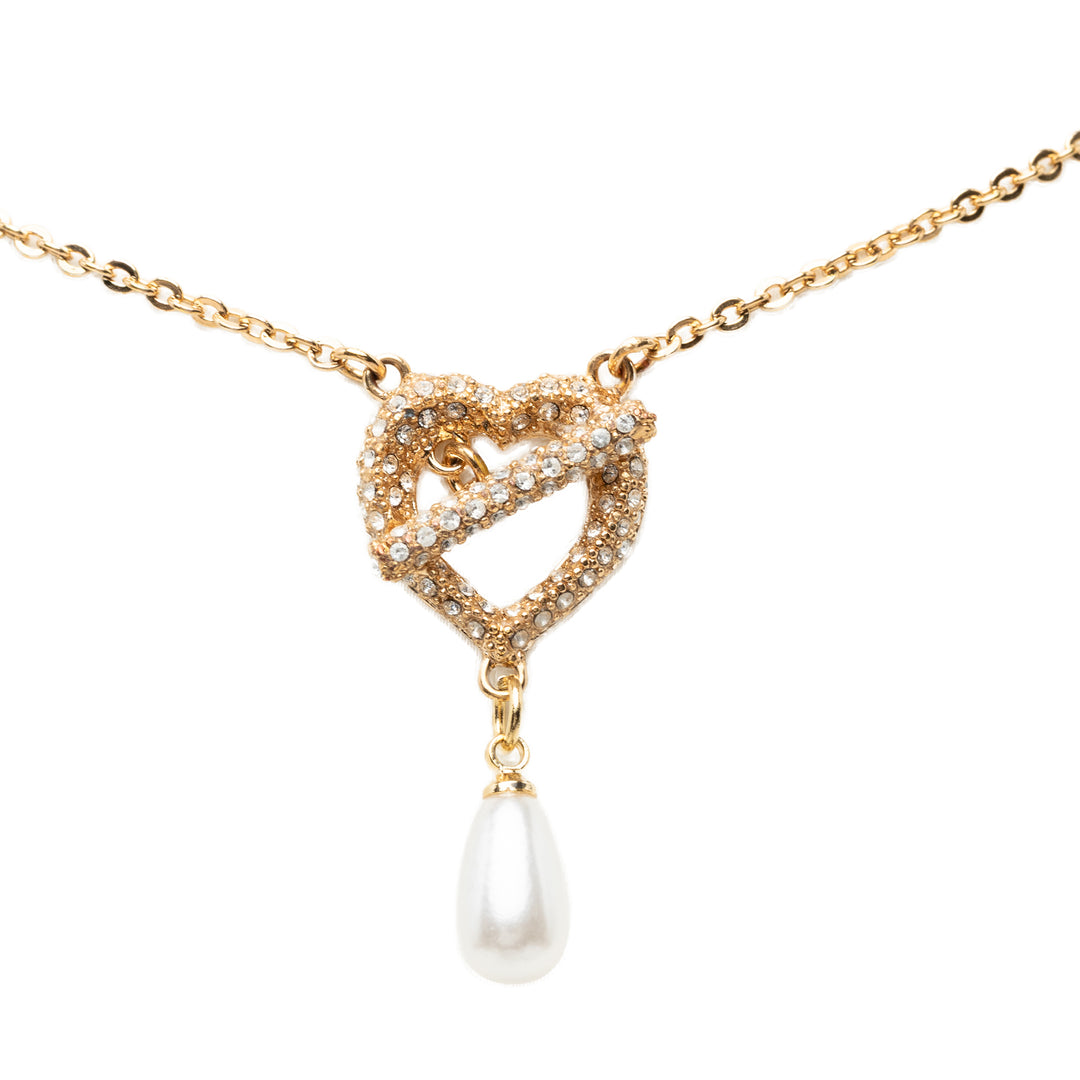 Dior plaqué Stass et Faux Pear Teardrop Pendant Collier Doré – vue 3 – GABY PARIS