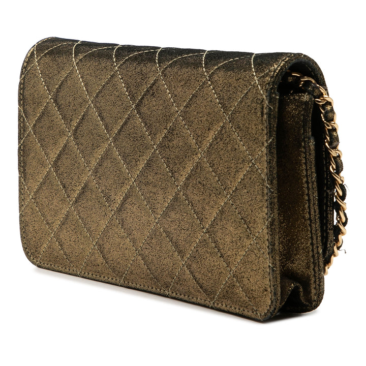 Chanel Matelassé Iridescent Cuir d’agneau Tartan Button Wallet on Chain