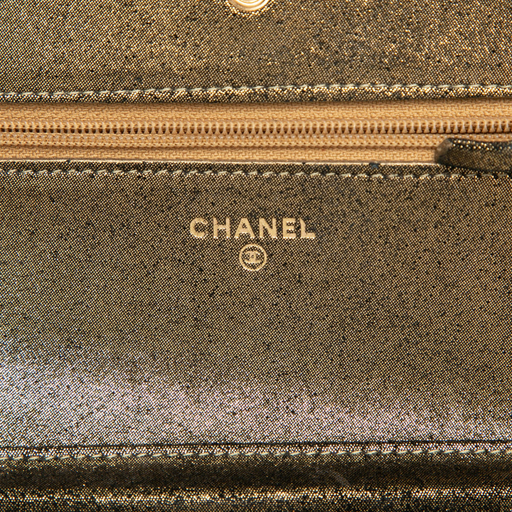 Chanel Matelassé Iridescent Cuir d’agneau Tartan Button Wallet on Chain