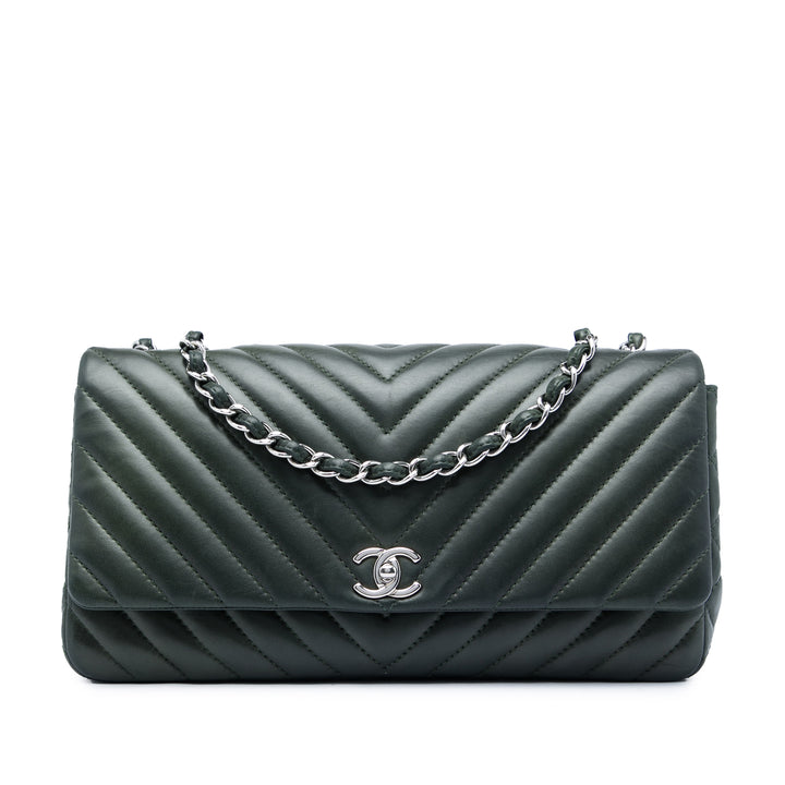 Chanel CC Chevron Rabat simple Cuir d'agneau