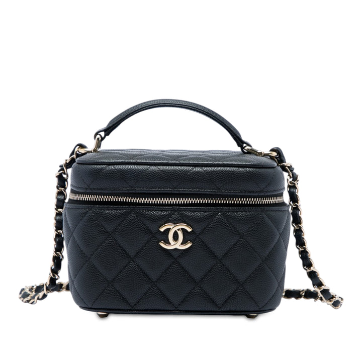 Matelassé Vanity avec chaîne Petit Cuir caviar Noir