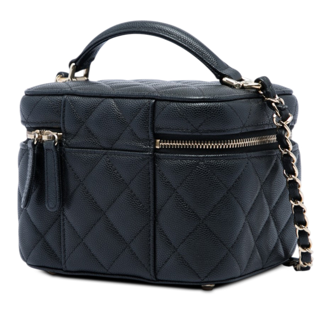 Matelassé Vanity avec chaîne Petit Cuir caviar Noir