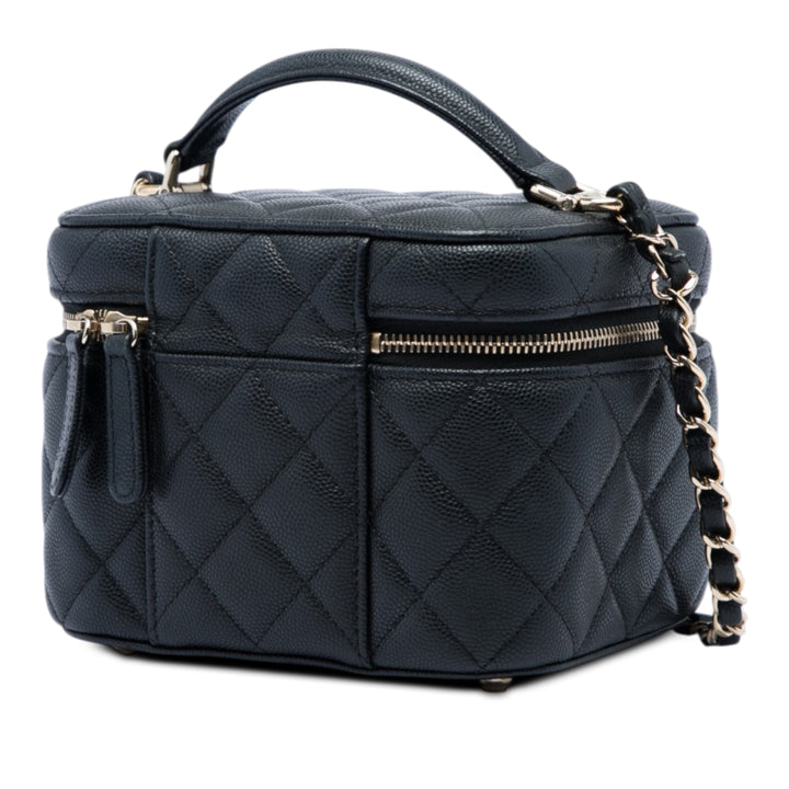 Matelassé Vanity avec chaîne Petit Cuir caviar Noir