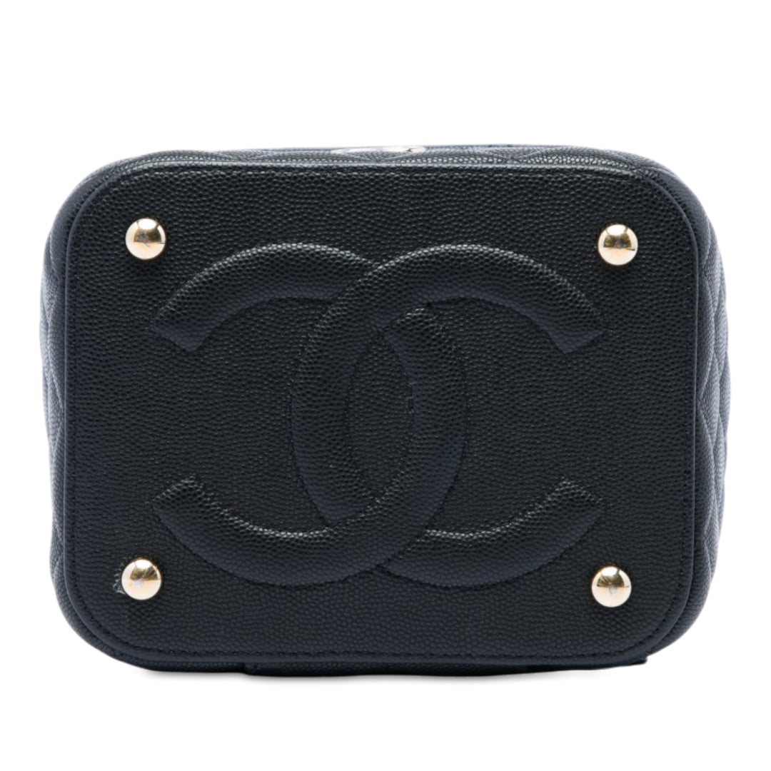 Matelassé Vanity avec chaîne Petit Cuir caviar Noir